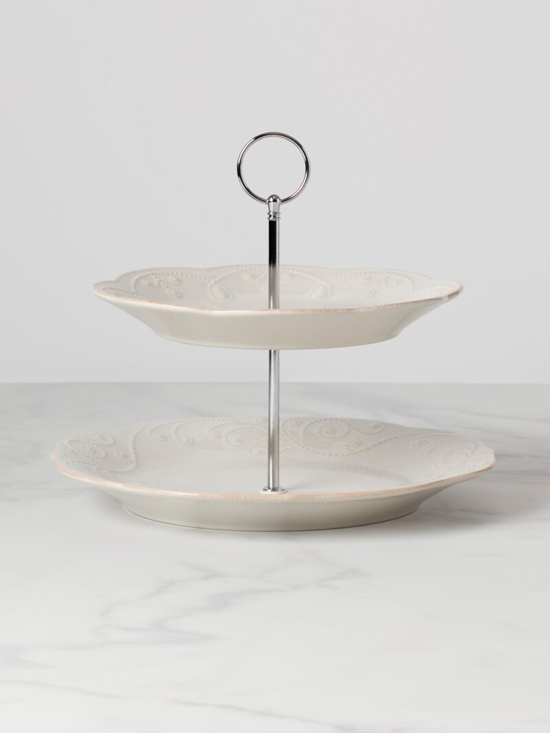 French Perle White 2-Tiered Server